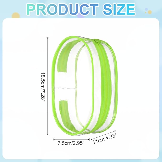 uxcell Figure Display Bag, 3 x 4.3 x 7.3 Inch PVC Oval Portable Dolls Pouch Carrying Case Storage Bag Keychain Charm for Showing Off Boxes Dolls, Light Green