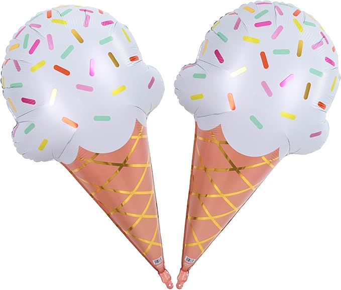 32 Inch Large Ice Cream Balloons Cone Kit, Giant Sweet Ice Cream Sprinkle Foil Balloons, Popsicle Three Scoops of Fun Social Party Decorations for Kid Girls Birthday Summer Beach Hawaii Pool Decor