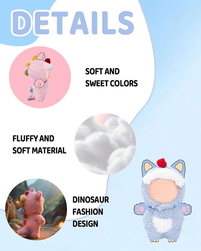Clothes for LABUBU 17cm Doll (NO Dolls), Dinosaur Outfit for LABUBU, Dino Dolls Keychain Accessories, Faking Animal Style Outfit Jumpsuit Dinosaur Costume for Dolls (Green)