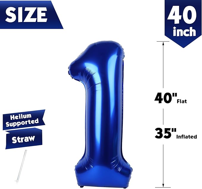 40 Inch Night Blue Number 1 Balloon, Giant Number 1 Balloons for 11th 12th 21st Birthday Decorations, Party Supplies for Baby Boy Girl, Night Blue Party Decor