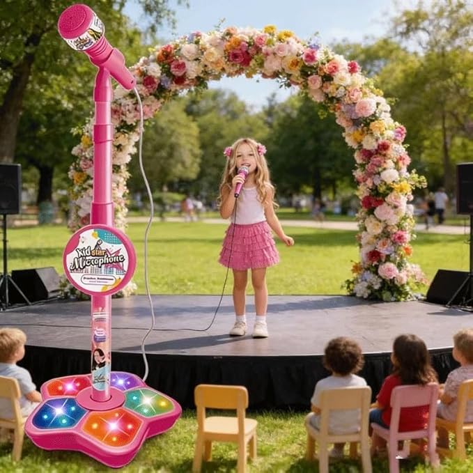 2026 New All-in-Ones Microphone Toy,Kids Microphone with Stand Adjustablewith Adjustable Stand, Colorful Lights, and Echo Effect, for Boys and Girls Christmas Birthday (Pink)