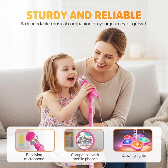 2026 New Kids Microphone with Stand, All in One Microphone Toy for Birthday Parties Singing, Portable Karaoke Machine for Singing, Music Play for Kids (Blue)