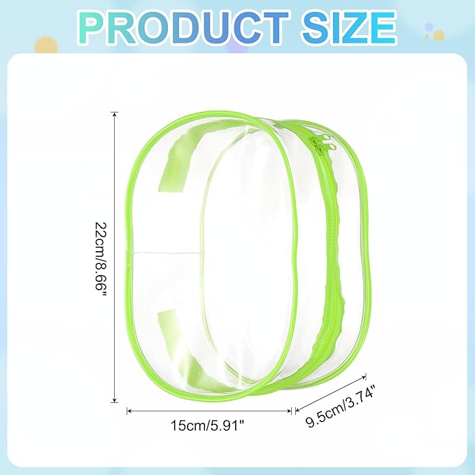 uxcell Figure Display Bag, 6 x 3.7 x 8.7 Inch PVC Oval Portable Dolls Pouch Carrying Case Storage Bag Keychain Charm for Showing Off Boxes Dolls, Light Green