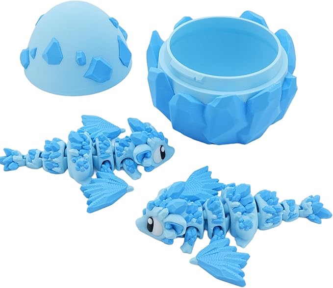 3D Printed Crystal in Egg – Articulated Ice Dragon Figure with Detailed Eggshell – Fantasy Collectible (Blue 1 Dragon and 1 Egg)