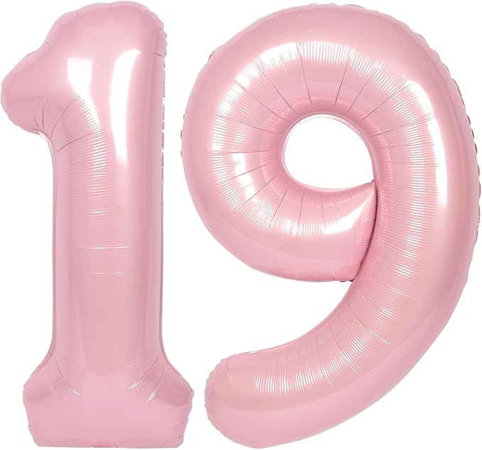 SUWEN 40 Inch Pink Large 19 Number Balloons Big Foil Helium Number Balloons 0-9 Jumbo Happy 19th Mylar Birthday Party Decorations for Girl or Women 91 Anniversary Party Supplies