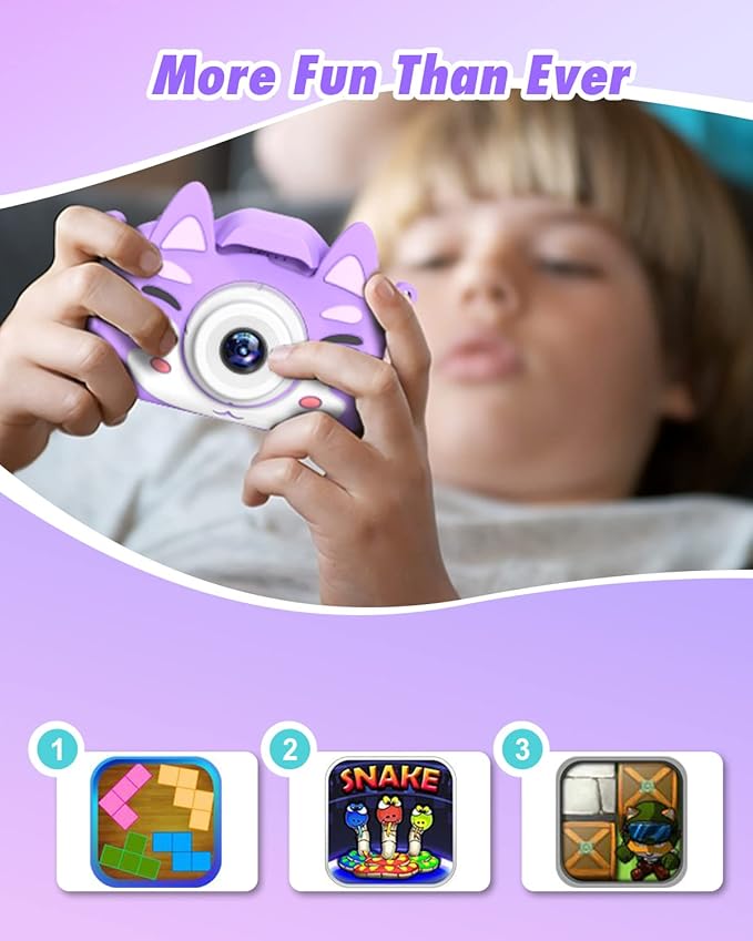 Kids Selfie Camera,Birthday Gifts for Boys Age 3-9,HD Digital Video Cameras for Toddler,Toy for 3 4 5 6 7 9 Year Old Teens with 32GB SD Card,Kids Toys Gifts for Birthday (Purple)