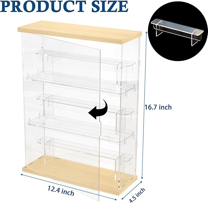 DuvinDD Acrylic Display Case for Collectibles with LED Light Top, 3-Shelves Clear Figure Display Case with Door, Dustproof Hot Wheels Display Case Storage Box Black(12.4x4.5x16.7inch)