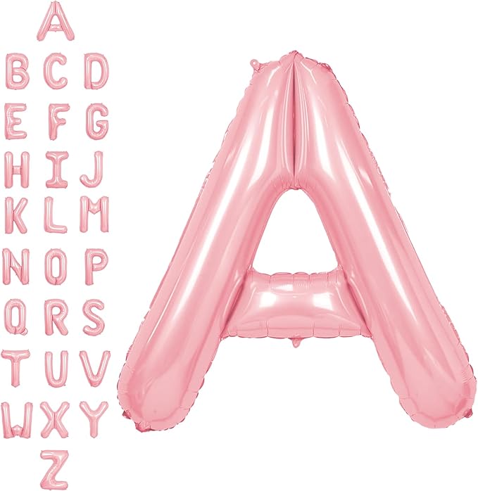 SUWEN 40 Inch Pink Large A Letter Balloons Big Foil Helium Letter Balloons A-Z Jumbo Mylar Happy Birthday Party Decorations for Girl Anniversary Party Supplies