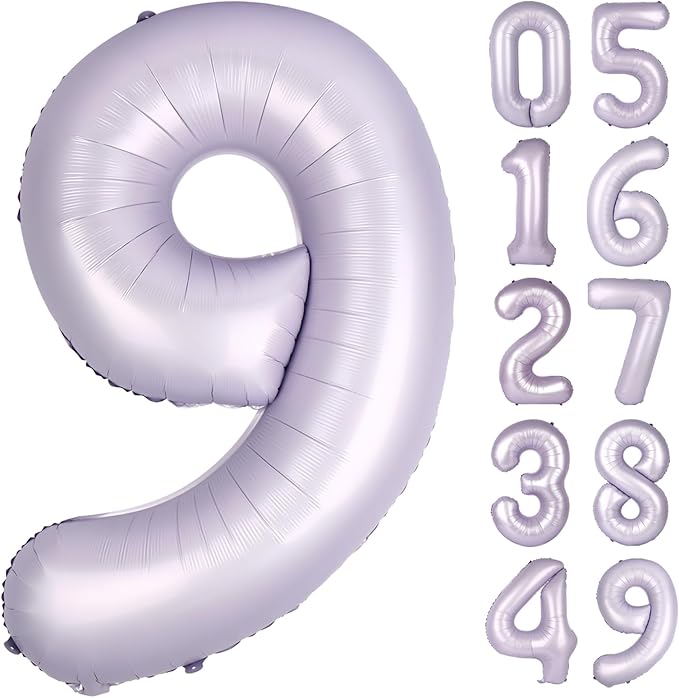 40 Inch Big Lavender 9 Balloon Number, Jumbo Giant Happy 9th 19 29 39 49 99 Birthday Party Decorations, Lilac Large Nine Mylar Foil Anniversary Birthday Party Engagement Decorations