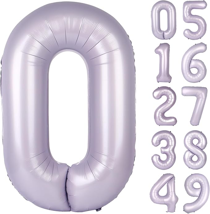Lavender Helium Number Balloon 40 Inch, Giant Foil Lilac Number 0 Birthday Balloons, Large Numbers 10 20 30 40 50 60 70 80 90 100 2026, Party Celebration Supplies Decorations