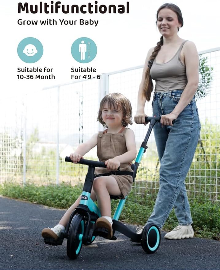 newyoo Toddler Tricycles for 1-3 Year Olds, Toddler Bike, Baby Balance Bike, Christmas and Birthday Gift for Boy and Girl, Trike with Push Handle, Safety Guard, Safety Belt, Blue, TR008 | for 1-3 Year Olds, Toddler Bike, Baby Balance Bike, Safety Guard