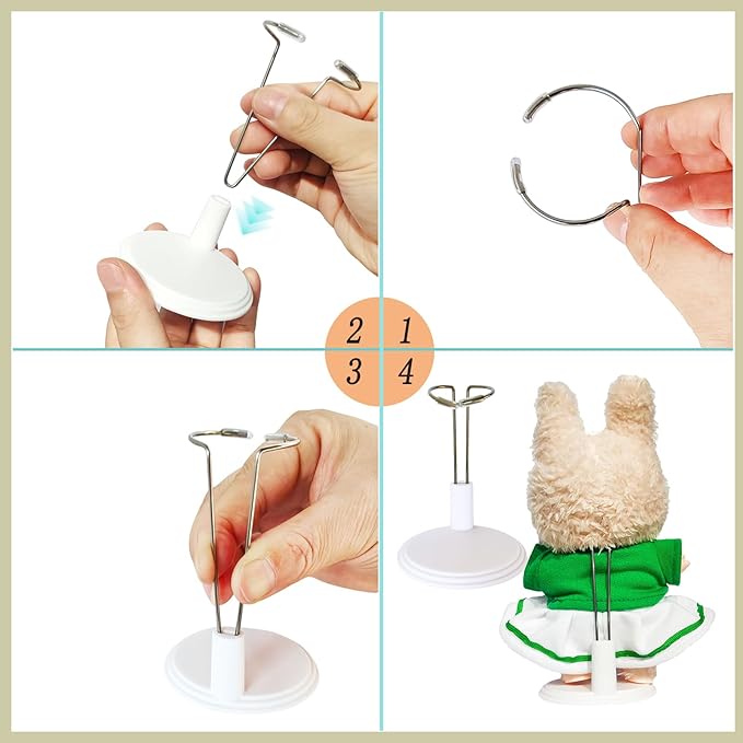 4-Pack Adjustable Doll Stand, Display & Support Accessories for Showcasing 4-8 Inch Action Figures, Plush Dolls, Stuff Toy and Collectibles, White Plastic Holder Stand for Home Office Shelf Decoration