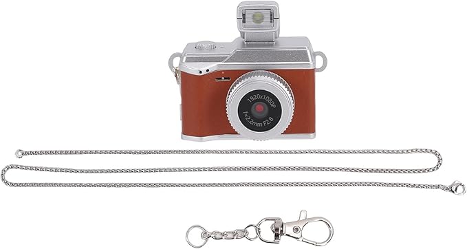 Bewinner Tiny Digital Keychain Camera, 1080P FHD 8MP Thumb Sized with 0.96 Inch Color Screen & 32GB Memory Card, LED Fill Light for Beginners Teens Kids Gifts (Vintage Brown)