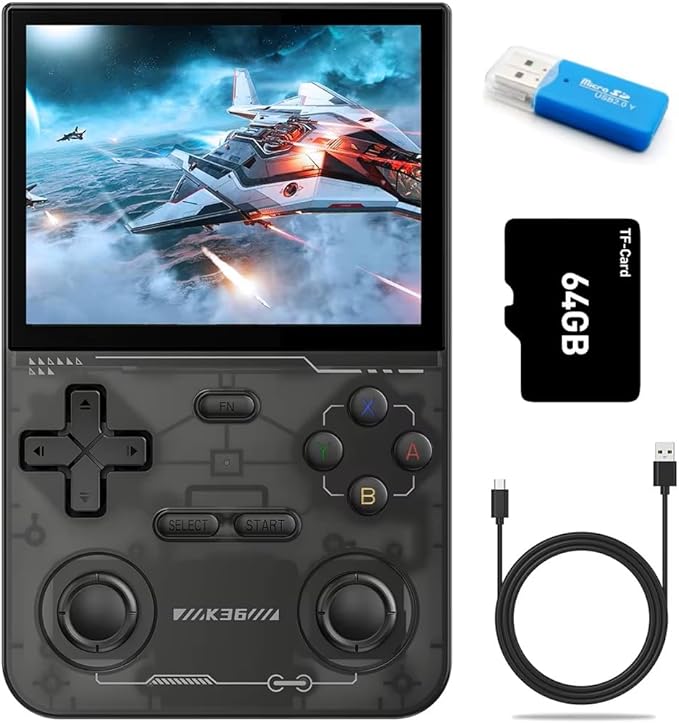 K36 Handheld Game Console 3.5" IPS 500nit 16000+ Games Emulator for PS1/PSP/DC/N64/SS Portable Retro Classic Mini Game Pocket Video Game Player (Black-64G)