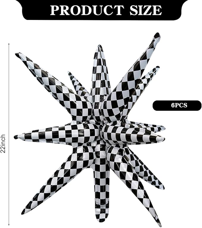 6 Pcs Plaid Star Foil Balloons One-Piece 14-Pointed Star Balloon 4D Starburst Cone Mylar Balloon 22inch Christmas Birthday Wedding Wedding Anniversary Party Supplies (Plaid)