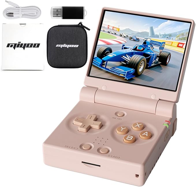 Miyoo Mini Flip Handheld Game Console 2.8-inch 750*560 IPS Screen 2500mAh Miyoo-mini Flip Clamshell Retro Games Consoles OnionOS-64GB Pink