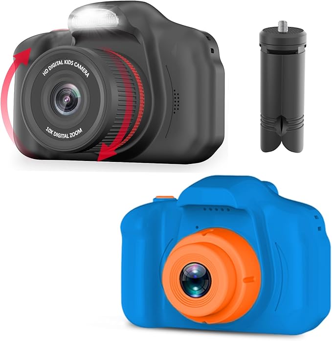 Seckton Kids Selfie Camera for Boys Age 3-9 Navy Blue & Digital Video Cameras with Flash for Kids 6-10, Portable Camera Toy 3 4 5 6 7 8 9 10 Year Old Boys Girls Black