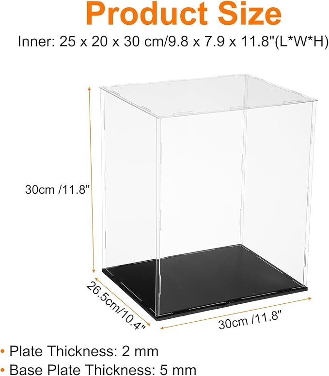uxcell Acrylic Clear Display Case for Collectibles Self-Assemble Display Clear Boxes with Black Base Dustproof Countertop Storage Box for Collectibles Action Figure, 9.8 x 7.9 x 11.8 Inch