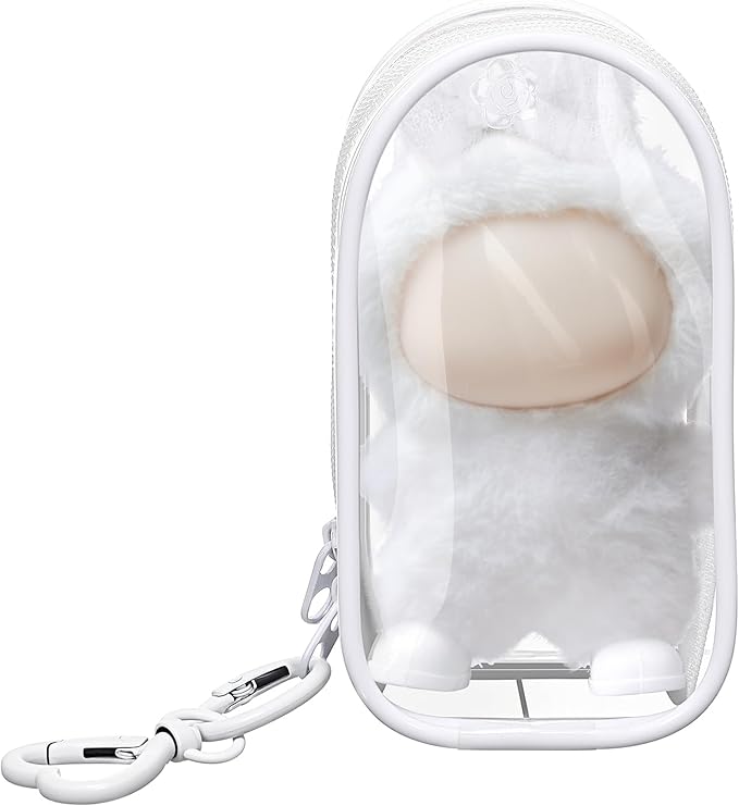 Clear Protective Case Display Accessories for 10cm Plush Doll with Keychain, PVC Hanging Storage Case Cover, Doll Storage Bag, for Figures, Dolls, Collectible Toys(White)