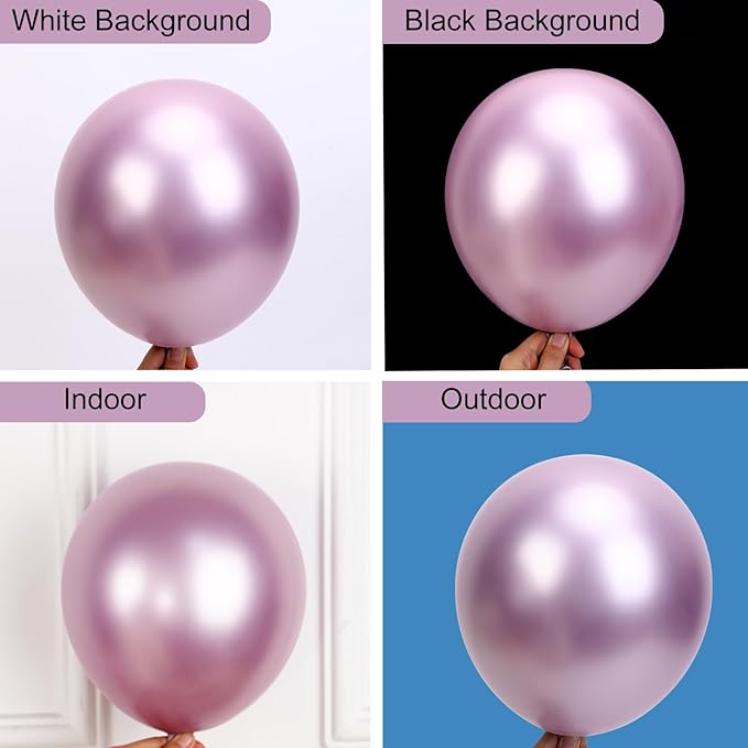 RUBFAC Metallic Pink Balloons 129pcs Different Sizes Pack of 18 12 10 5 Inch, Latex Chrome Metal Pink Balloon Garland Arch Kit for Wedding Princess Birthday Party Baby Shower Engagement Bachelorette