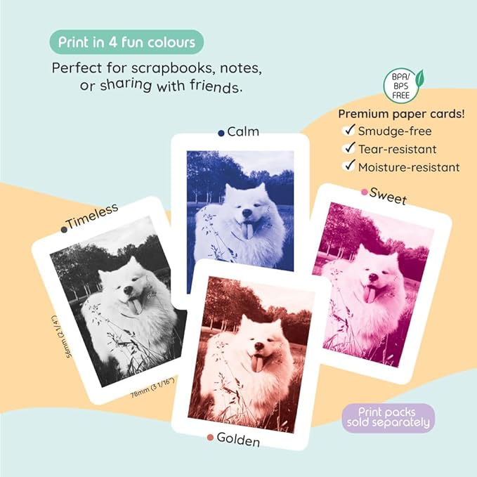 kiimento Instant Print Digital Camera, Ink-Free Thermal Printing with 4 Color-Themed Paper Options, 2.4” HD Screen, Selfie Lens, 48MP Photo, 1080p Video, 32GB Memory Card – Model P2 (Mint)