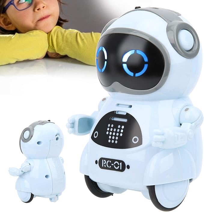 Mini Pocket Robot Toy, Interactive Voice Recognition, Repeat, Sing, Dance, LED, Story ABS Decoration, Robot Toy 3.3in with LED Lights for Entertainment, Communication (Blue)