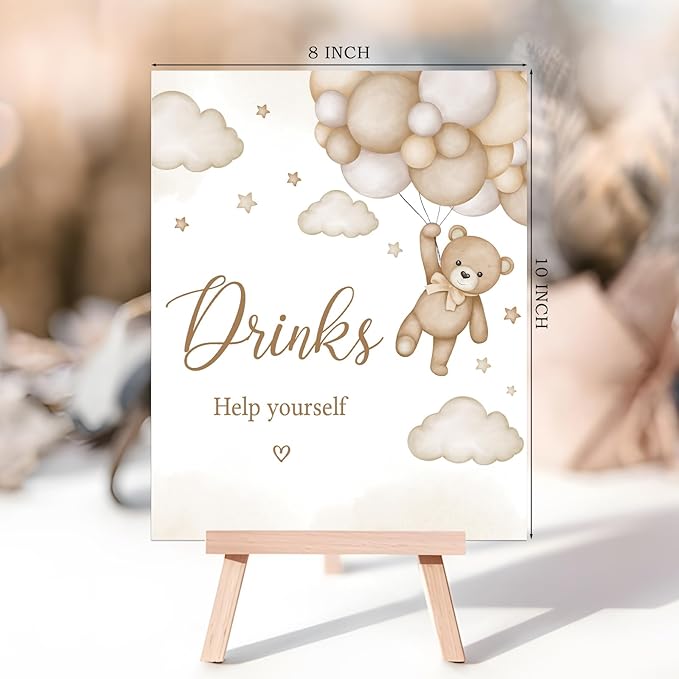 4PCS Bear Table Sign Centerpieces for We Can Bearly Wait Baby Shower Decorations Bear Birthday Decorations Party Supplies(8x10in) (Brown)