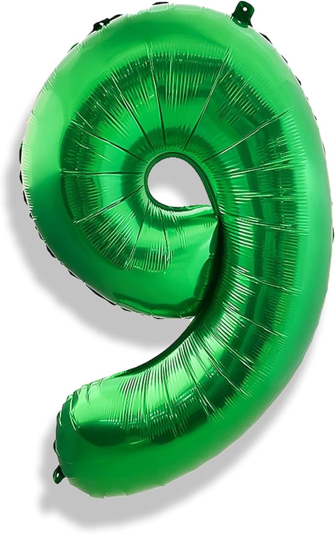 40 Inch Number 9 Balloons for Boys, Dark Green Giant 9th Birthday Party Number Balloon, Emerald Green Self Inflating Foil Balloons for Girls Women Birthday Party Jungle Anniversary Decoration Supplies