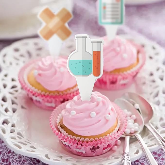 Medical Theme 24 pcs Cupcake Toppers, Mini Doctor Nurse Party Supplies Favors,Cake Picks For Birthday Anniversary Wedding Engagement Dessert Party Decorations
