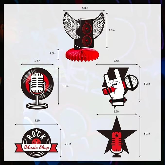 LARRAZABAL Rock and Roll Party Decorations Include Born to Rock Glitter Banner, Rock and Roll Hanging Swirls and Honeycomb Centerpieces for Birthday Baby Shower Party Supplies