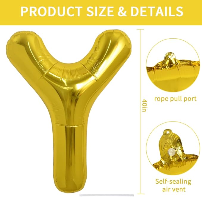 TONIFUL 40 Inch Large Gold Letter Y Helium Balloons,Foil Mylar Big Balloons for Birthday Party Anniversary Supplies Decorations