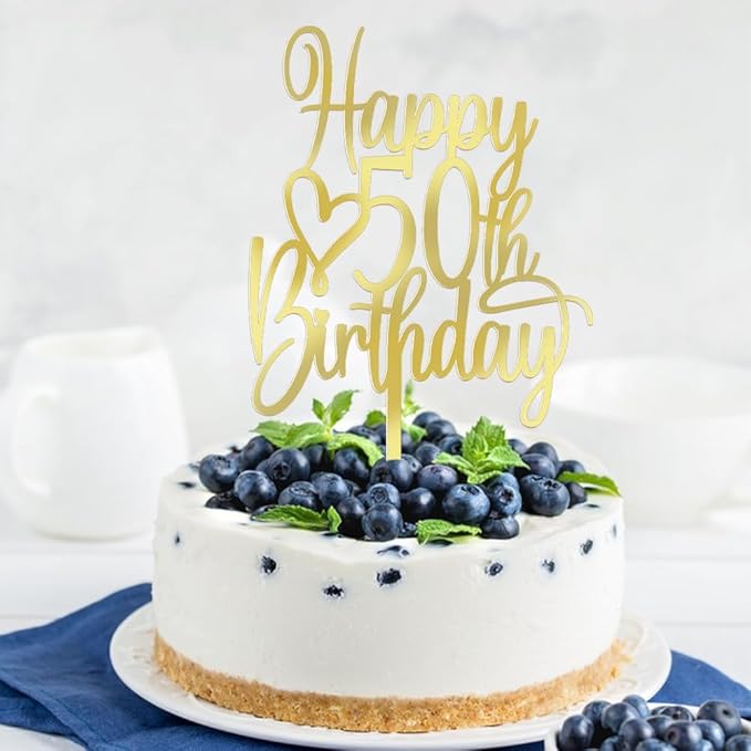 Acrylic Happy 50th Birthday Cake Topper - Cheers to 50 Years Cake Topper, 50 & Fabulous Cake Decoration for Hello 50th Birthday Anniversary Party Cake Decorations Supplies
