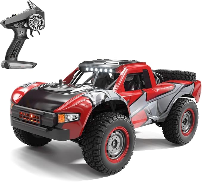 1/14 2.4GHz Remote Control High Speed Car 48KM/H 4 * 4 Off Road Vehicle Q130A RTR Car Carbon Brush Motor ESC LED Lights Battery Hobby Grade Model for Adult Hobby(Red)