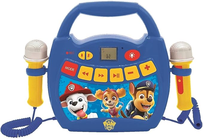LEXiBOOK – Paw Patrol - Portable Karaoke Digital Player for Kids – Microphones, Light Effects, Bluetooth, Record and Voice Changer Functions, Rechargeable Battery, Blue/red, MP320PAZ