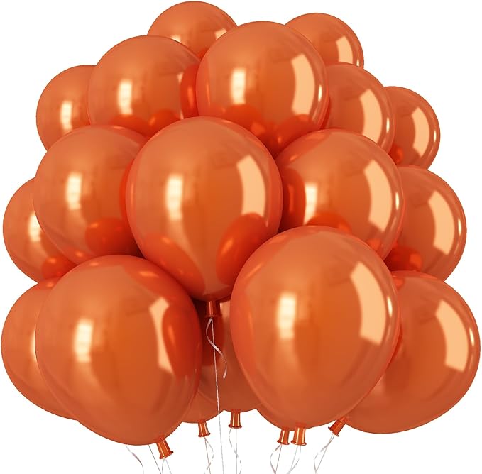 Chrome Orange Balloons, 50 PCS Double-Layered Metallic Copper Bronze Balloons, Shiny Thick Chrome Metallic Dark Burnt Orange Latex Helium Balloons for Birthday Wedding Graduation Party Decorations