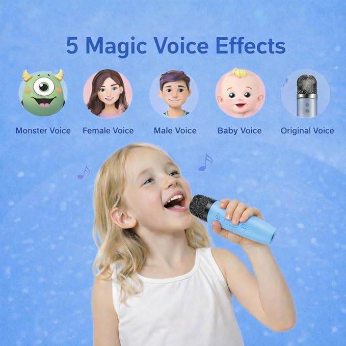 Karaoke Machine for Kids, Portable Bluetooth Speaker with 2 Wireless Microphones, Christmas Birthday Gift Toy Ideas for Boys and Girls Ages 4, 5, 6, 7, 8, 9, 10, 12+ Years Old (Blue)