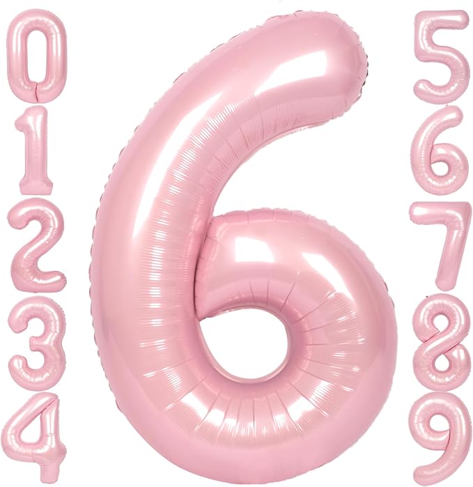 SUWEN 40 Inch Pink Large 6 Number Balloons Big Foil Helium Number Balloons 0-9 Jumbo Happy 6th Mylar Birthday Party Decorations for Girl Anniversary Party Supplies