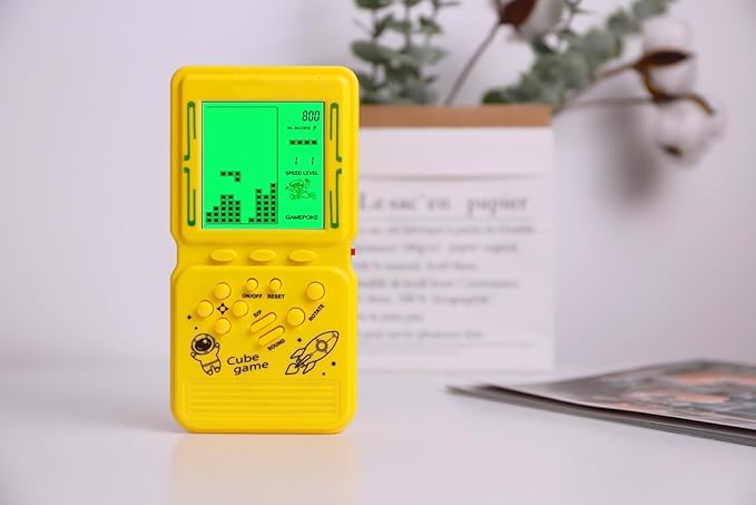 Retro Brick Game Console Large Screen with Green Backlight Built-in 23 Multi-Mode Games Classic Nostalgia Speed and Difficulty Adjustable Powered by 2 AA Batteries (Yellow)