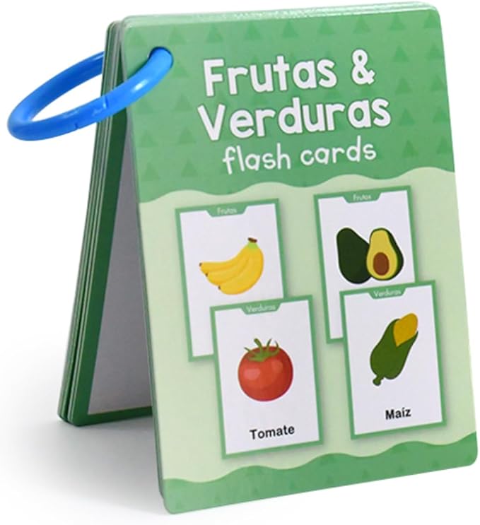 Frutas y Verduras Spanish Fruits and Vegetables Vocabulary Flash Cards, Language Learning Classroom Supplies, Words Cognitive Cards for Preschool Kindergarten Teaching Aids