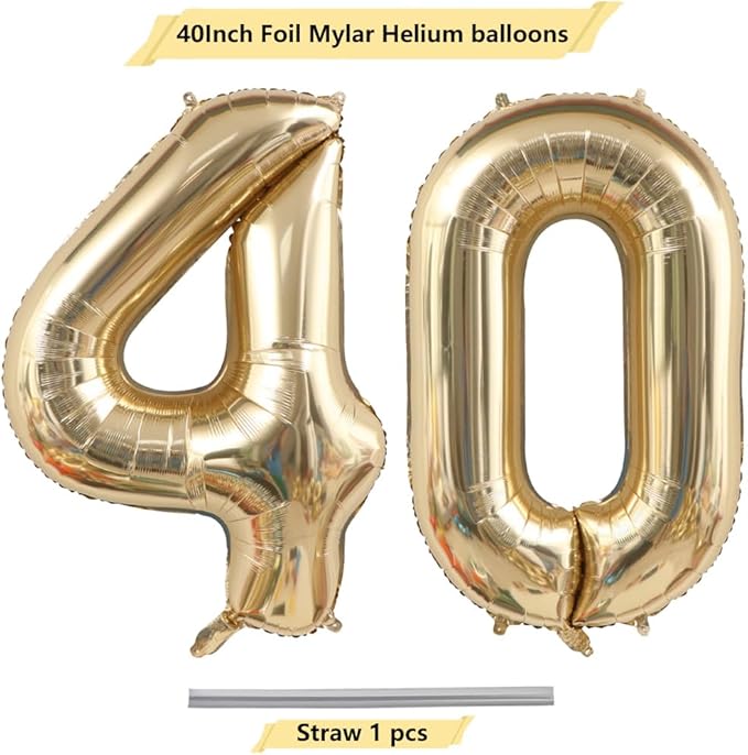40 Inch Light Gold 40 Number Balloons White Gold Giant 40 Foil Mylar Helium Large Digital Balloon Champagne Gold Birthday Numbers Jumbo Balloons 40th Anniversary Events Party Decorations Supplies