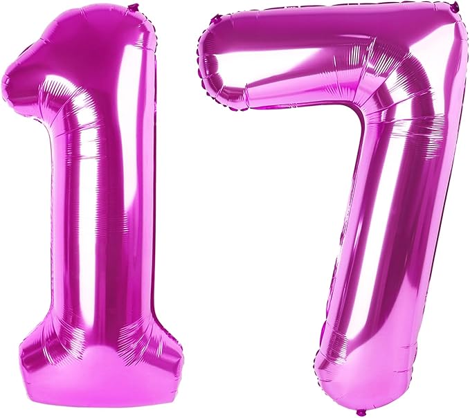 40 Inch Large 17 Balloon Numbers Rose Purple Big Foil Number Balloons Giant Helium Happy Birthday Party Decorations for Man and Women, Huge Mylar Anniversary Party Supplies