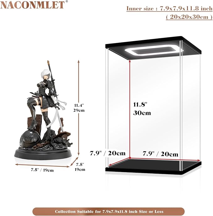 Clear Acrylic Display Case with Color Light for 400% Popmat Figurs, Assemble Clear Display Box Stand Dustproof Protection Showcase Organizer Box for Action Figures