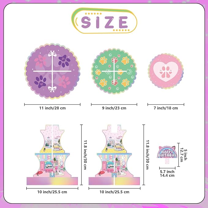 3-Tier Cartoon Doll House Cupcake Stand,Pink Cat Birthday Dessert Stand Doll House Theme Birthday Supplies