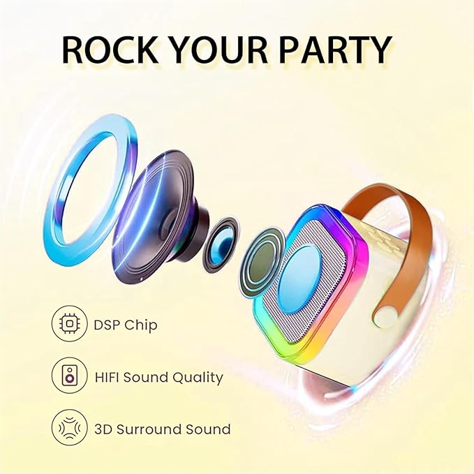 Karaoke Machine for Kids,2025 New Mini Portable Karaoke Toys, Karaoke Speaker with 2 Wireless Microphone & Light for Home Party for Adults (Beige-2Mic)