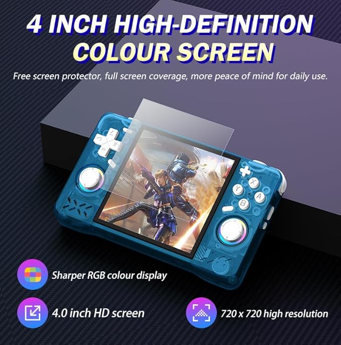New Retro Handheld Game Console,4-inch IPS Screen with Storage Bag,Built-in 64G with 18000 Games,Linux System,Portable Pocket Mini Arcade (Blue,64g)