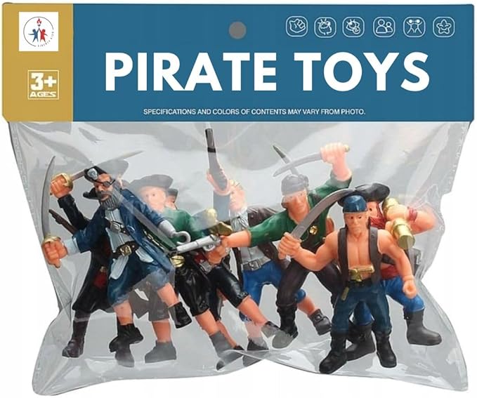 Liberty Imports 8 Piece Pirate Action Figures Playset in Assorted Poses and Weapons, Fun Pirate Men Party Favor for Kids (3.5 inch)