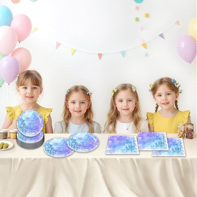 40Pcs Frozen Party Decorations Winter Wonderland Birthday Supplies Christmas Snowflake Plates and Napkins for Baby Shower Birthday Party Decorations