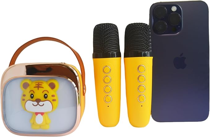 Mini Karaoke Machine for Kids Adults,Birthday Gift3,4,5, 6,7,8,9,10,11,12+Years Old,LED Portable Bluetooth Speaker with 2 Wireless Microphones,Small Music Gifts Toys for Girls Boys Singing