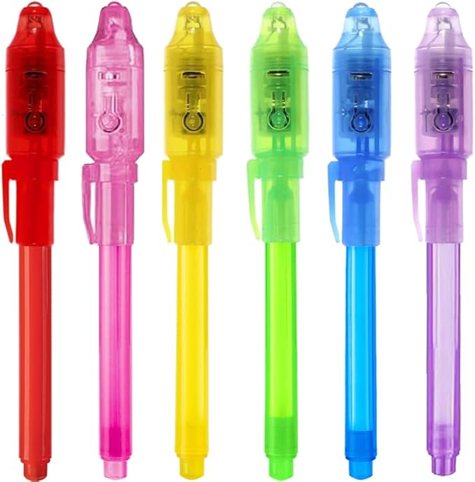 6 Pack Upgraded Invisible Ink Spy Pen with UV Light Magic Marker, for Secret Messages Kids Birthday Party Easter Halloween Christmas Goodie Bags Toys Gifts for Kids Ages 3+