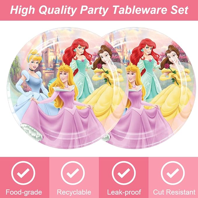 40Pcs Princess Party Supplies include 20 plates, 20 napkins for the Princess Birthday party Decoration